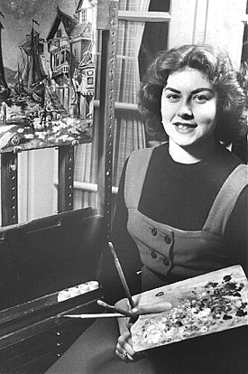 Mary Fernhout while making a painting